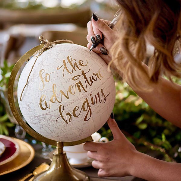 Custom Wedding Guestbook Globe / Your  Wording / White and Gold Globe / Washed Available / Custom Globe / Wedding Guest Book/Nursery Globes