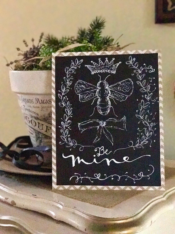 Custom Calligraphy Chalkboard Paper "Be Mine" Art Print / Heavyweight Chalkboard Paper and White Chalk Pen / Frameable