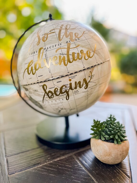 Custom FARMHOUSE COLORS Calligraphy Globe - Gray, Cream and Black / Your Choice of Wording /  Choose Ink / Wedding Guestbook Globe/Nursery