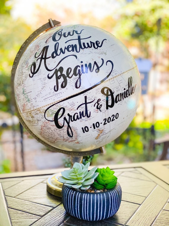 LARGE Guest Book Globe - 12 Inch Antique White/Cream Wedding Globe Custom Calligraphy / Wedding Guest Globe, Guestbook Globe