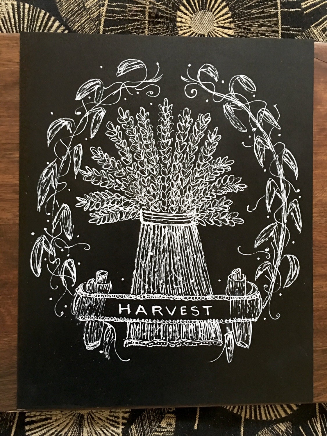 Autumn Harvest Custom Calligraphy Heavyweight Chalkboard Paper Art Print /  Autumn / Fall / White Chalk Pen / Custom Made / Frame Available