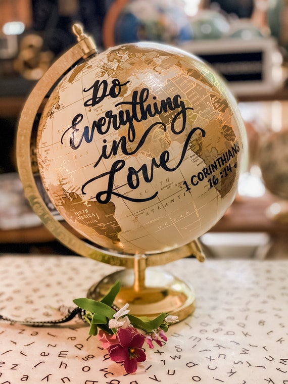 Custom Wedding Guestbook Globe / White and Gold Calligraphy Wedding Guestbook Globe w/SHADED CONTINENTS / Guestbook