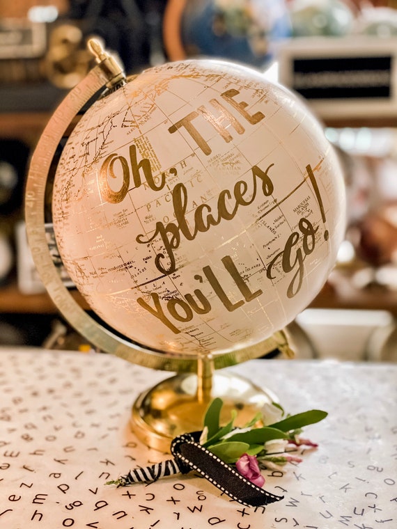 BLUSH PINK Baby Girl Nursery Globe/Travel Theme Nursery/ Blush Pink & Gold Globe w/Gold, Gray or other color ink / custom wording