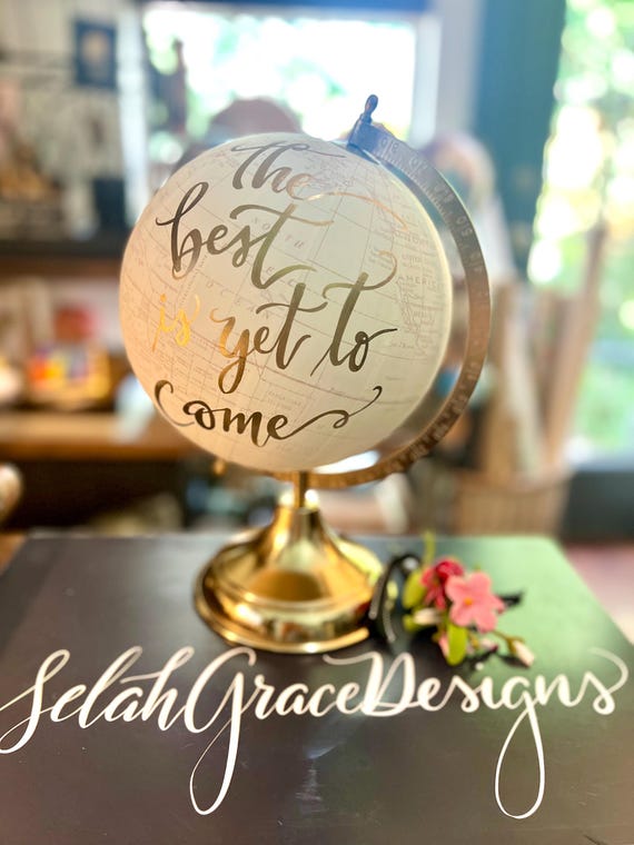 Personalized Wedding Guestbook Calligraphy Globe / / Globe Finish in White & Gold Globe or Whitewashed  / Wedding Guestbook globe