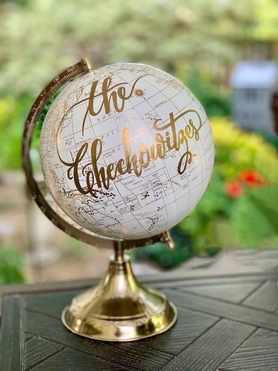 Custom Wedding Guestbook Globe / Calligraphy Globe / Choose Wording / White and Gold Globe or Whitewashed  / Wedding Guestbook/Nursery