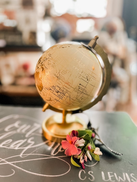 Small White and Gold Globe - Customize - Globe for Weddings/Travel Theme Nursery/ Baby Shower  / choose ink