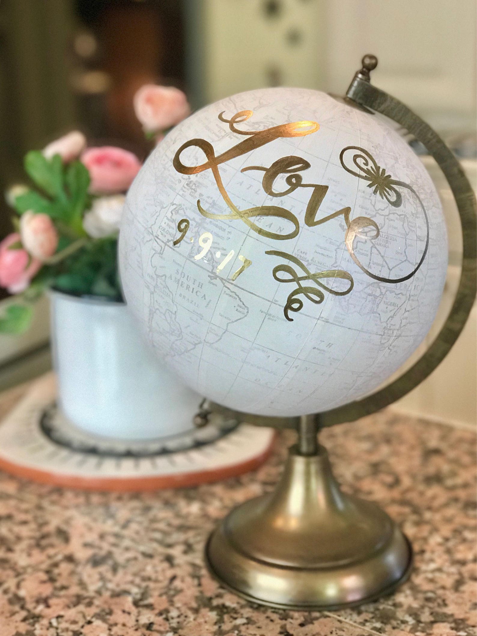 Wedding Guest Book Globe/white WASHED W/gold Rose Gold or Etsy