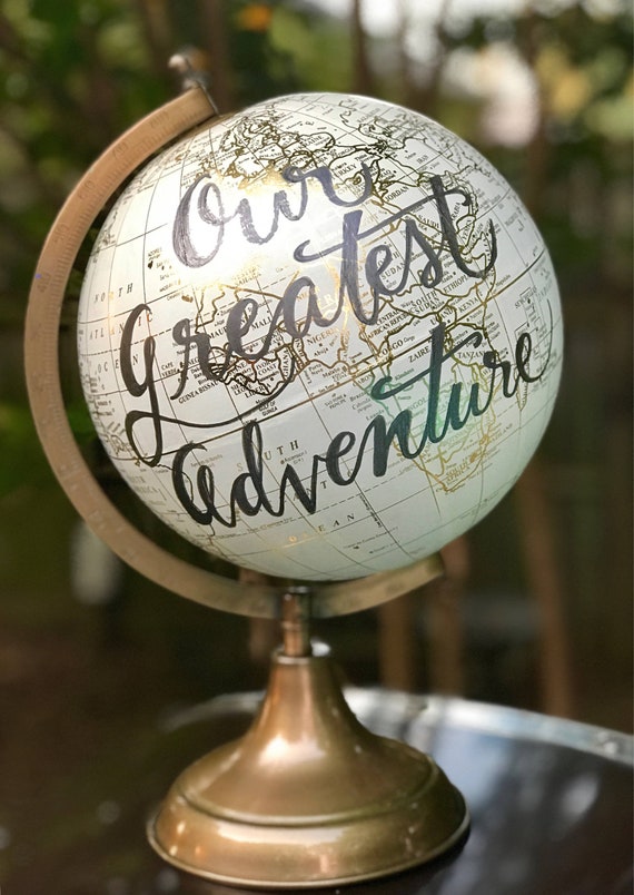 Custom Calligraphy Globe / Wedding Guestbook Globe / White and Gold Calligraphy Globe/ Custom Wording - Guestbook Globe/ Nursery Globe