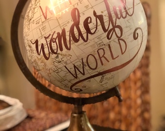 Custom Wedding Guestbook Globe / White and Gold Calligraphy Globe / Rose Gold or other ink color / Custom Wording / Custom Globe