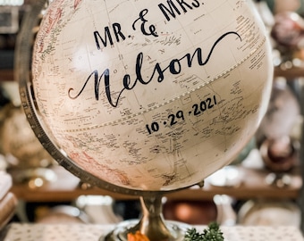 LARGE Guest Book Globe - 12 Inch Antique White/Cream Wedding Globe Custom Calligraphy / Wedding Guest Globe, Guestbook Globe