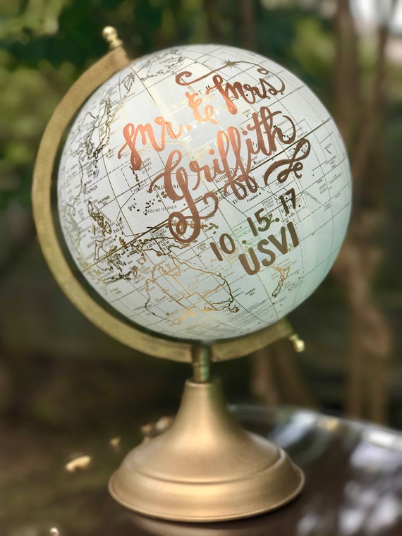 Custom Calligraphy Wedding Guestbook Globe / Choose Wording / White and Gold Calligraphy Globe / Custom Guestbook Globe / Nursery Globe