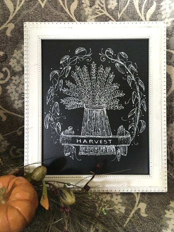 Autumn Harvest Custom Calligraphy Heavyweight Chalkboard Paper Art Print / Autumn / Fall / White Chalk Pen / Custom Made / Frame Available