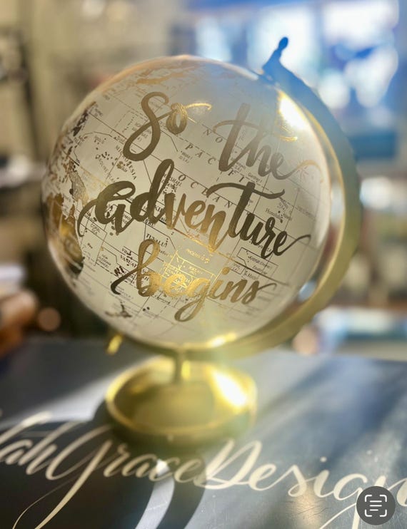 Custom Wedding Guestbook Calligraphy Globe / Choose Wording / White and Gold Globe with gold continents  / Wedding Guestbook globe