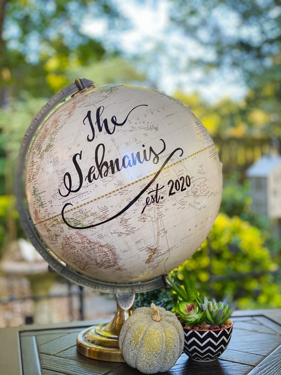 LARGE Wedding Guest Book Globe Alternative - 12 Inch Antique White/Cream Wedding Globe / Custom Wedding Guest Globe, Guestbook Globe