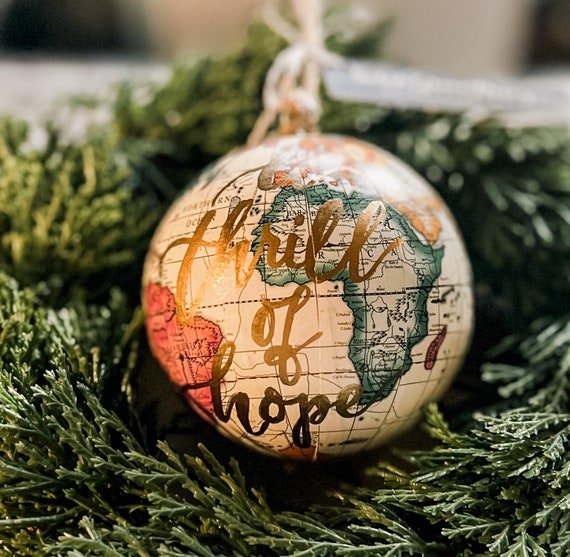 World globe Christmas Ornaments - Customized w/names/saying - Perfect for Christmas gift giving - Choose from 4 ornament color choices