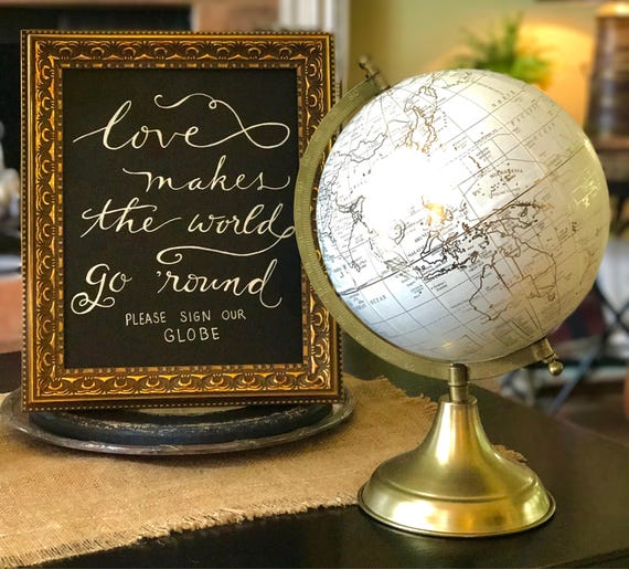 Love Makes The World Go 'Round ~ Please Sign Our Globe Art Print / Black or Other Color Paper/Choose Ink / Globe sold separately