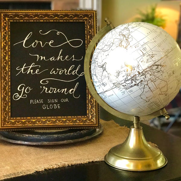 Love Makes The World Go 'Round ~ Please Sign Our Globe Art Print / Black or Other Color Paper/Choose Ink / Globe sold separately