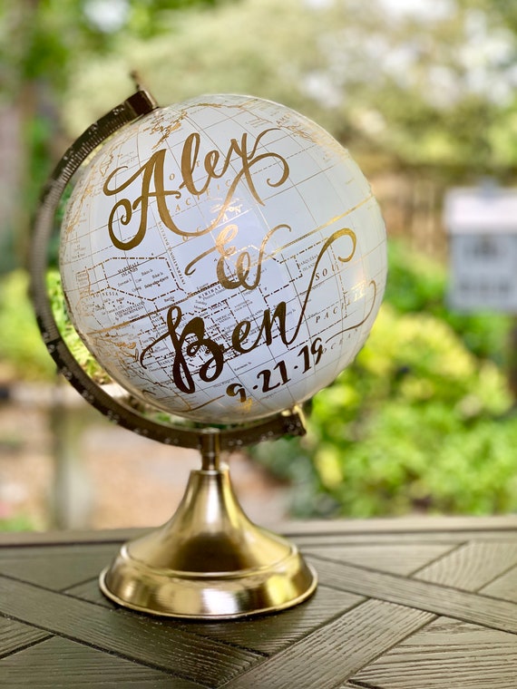 Custom Calligraphy Wedding Guestbook Globe / Choose Wording / White and Gold Globe or Whitewashed Options / Wedding Guestbook/Nursery Globe