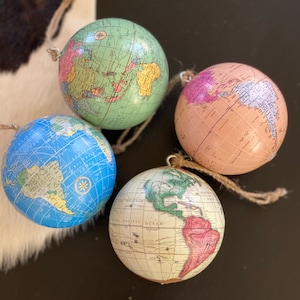 World globe Christmas Ornaments - Customized w/names/saying - Perfect for Christmas gift giving - Choose from 4 ornament color choices