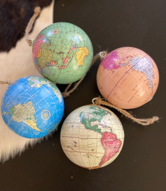 World globe Christmas Ornaments - Customized w/names/saying - Perfect for Christmas gift giving - Choose from 4 ornament color choices