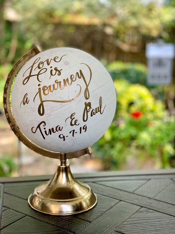 Custom Calligraphy Wedding Guestbook Globe / Choose Wording / White and Gold Globe or Whitewashed Options / Wedding Guestbook/Nursery Globe