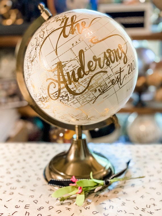 Custom Wedding Guestbook Globe / Choice of Wording / Globe Finish in White and Gold Globe or Whitewashed Options / Wedding Guestbook/Nursery
