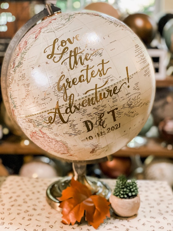 LARGE Guest Book Globe - 12 Inch Antique White/Cream Wedding Globe Custom Calligraphy / Wedding Guest Globe, Guestbook Globe