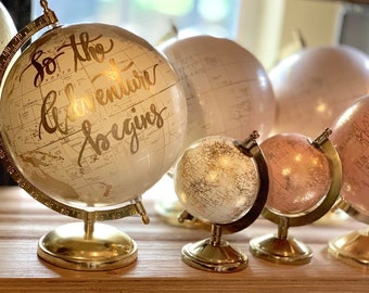 Custom White and Gold Calligraphy Wedding Guestbook Globe w/shaded continents / Choose Wording /  Ink Color Options / Wedding Guest Globe