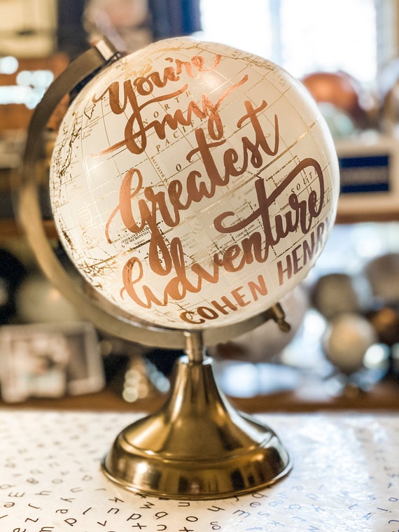 Custom Wedding Guestbook Calligraphy Globe / Choose Wording / Globe Finish in White and Gold Globe or Whitewashed  / Wedding Guestbook globe