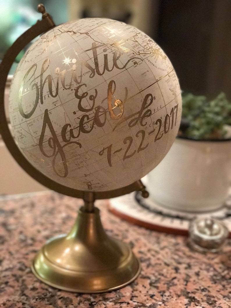 Custom Calligraphy Globe Your Choice of Wording White and Gold Calligraphy Globe Custom Options Wedding Guest BookChristmas Globe