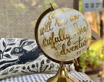 Custom Wedding Guestbook Calligraphy Globe / White and Gold Calligraphy Globe /For Brandon