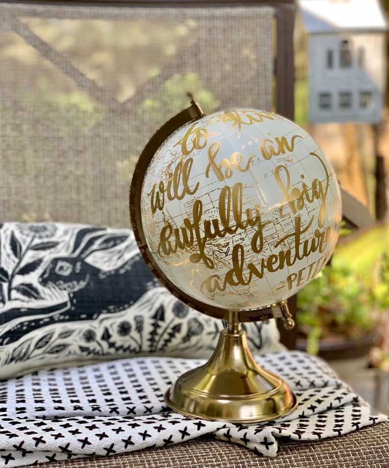 Custom Wedding Guestbook Calligraphy Globe / White and Gold image 1