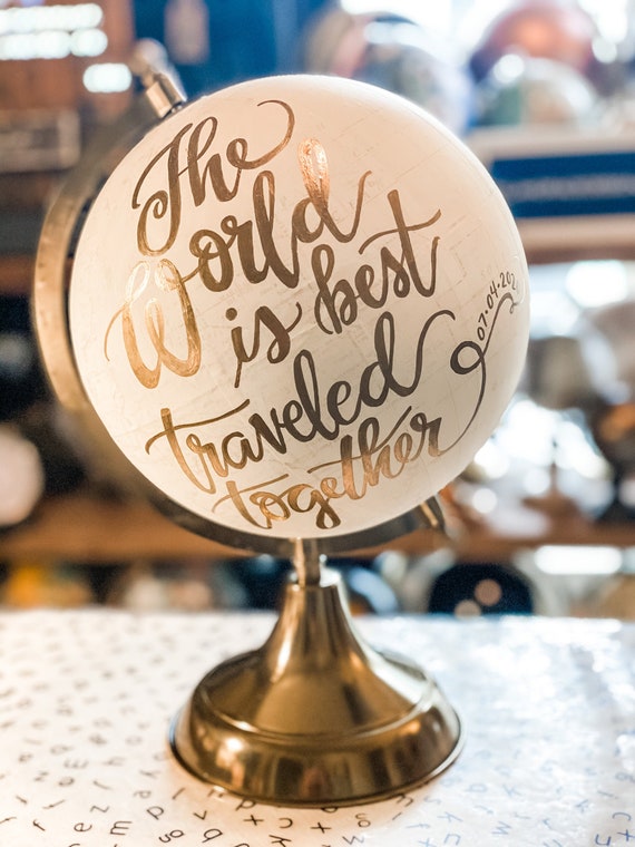 Custom Calligraphy Wedding Guestbook Globe / Choose Wording / White and Gold Globe /Whitewashed Options / Wedding Guestbook Nursery Globe