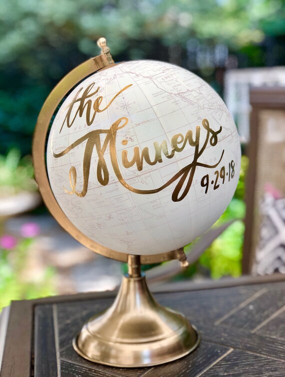 Custom Last Name Wedding Guestbook Calligraphy Globe / Choose Wording / White and Gold Globe or Whitewashed Globe / Guestbook globe/ Nursery