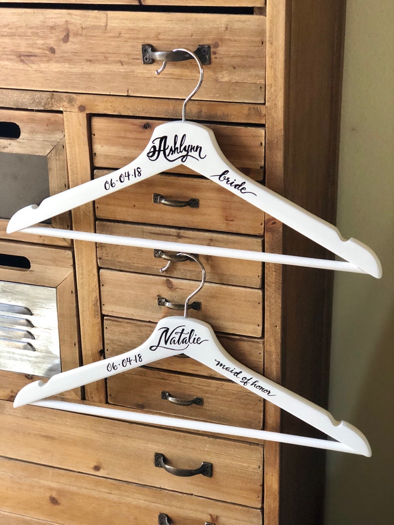 Bride Wedding Hanger CUSTOM CALLIGRAPHY Wooden Wedding Hangers Calligraphy Wedding Gifts Bridesmaids Gifts Personalized