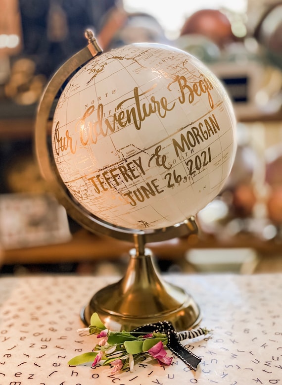 Custom Wedding Guestbook Globe / Choice of Wording / Globe Finish in White and Gold Globe or Whitewashed Options / Wedding Guestbook/Nursery