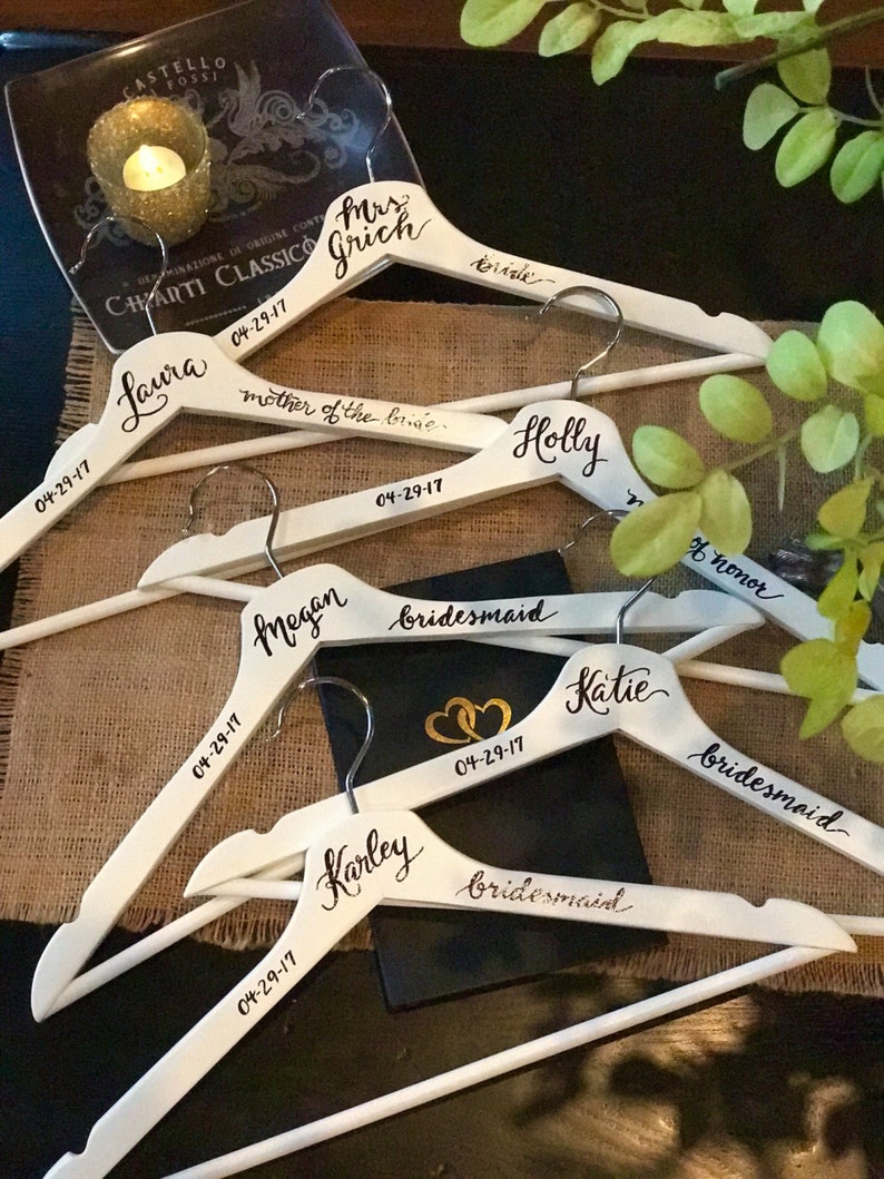 Bride Wedding Hanger CUSTOM CALLIGRAPHY Wooden Wedding Hangers Calligraphy Wedding Gifts Bridesmaids Gifts Personalized