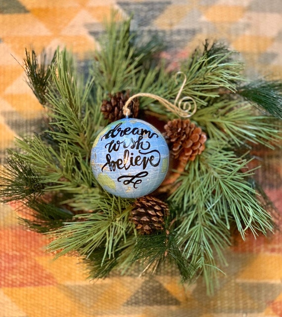 World globe Christmas Ornament - Customized w/names/saying - Perfect for Christmas gift giving or for your travel-themed Christmas tree