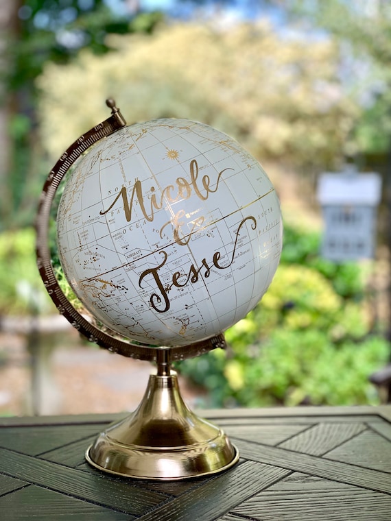 Custom Calligraphy Wedding Guestbook Globe / Choose Wording / White and Gold Globe or Whitewashed Options / Wedding Guestbook/Nursery Globe