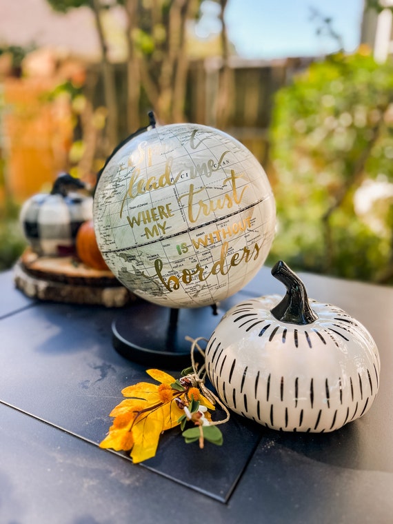 Custom FARMHOUSE COLORS Calligraphy Globe - Gray, Cream and Black / Your Choice of Wording /  Choose Ink / Wedding Guestbook Globe/Nursery