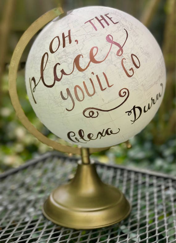 Baby's Nursery Globe/Travel theme nursery - WHITE WASHED w/Gold, Rose Gold or other color ink / custom calligraphy - Great for a baby shower