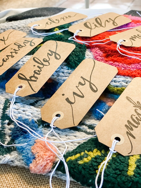 CUSTOM CALLIGRAPHY Kraft Gift Tags / Name Tags / Personalized/Great for Bridal Party Gifts/ Bouquet Tags, Weddings / Christmas / Birthday