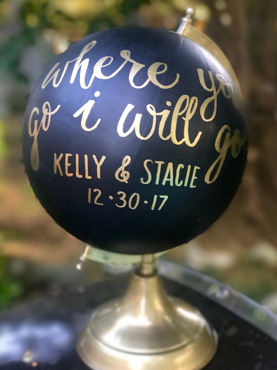 Custom Wedding Guestbook Calligraphy Globe / Black Chalkpainted Globe / Gold Calligraphy Globe / Choose Wording / Wedding Guestbook Globe