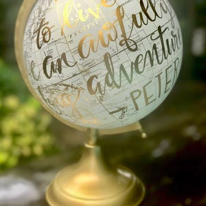 Custom Wedding Guestbook Calligraphy Globe / White and Gold image 3