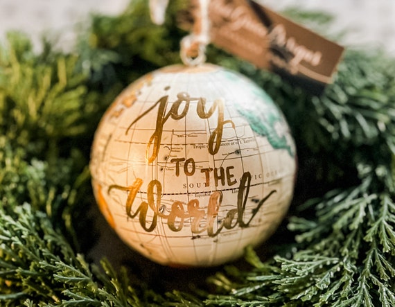 World globe Christmas Ornaments - Customized w/names/saying - Perfect for Christmas gift giving - Choose from 4 ornament color choices