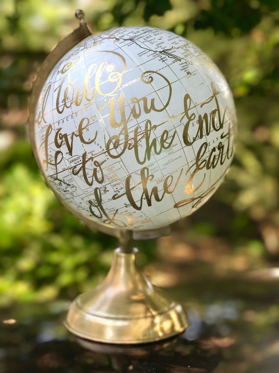 Custom Calligraphy Globe / Your Choice of Wording / White and Gold Calligraphy Globe / Custom Calligraphy Options Available