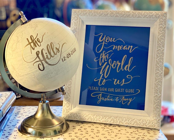 Custom Wedding Guestbook Globe  / Globe Finish in White and Gold Globe or Whitewashed / Wedding Guestbook/Nursery /Art Print Sold Separately