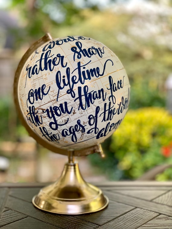 Scripture or Longer Quote Globe / Custom Wedding Guestbook Globe w/ Calligraphy / Full scripture or  long quote  / Wedding Guestbook / Globe