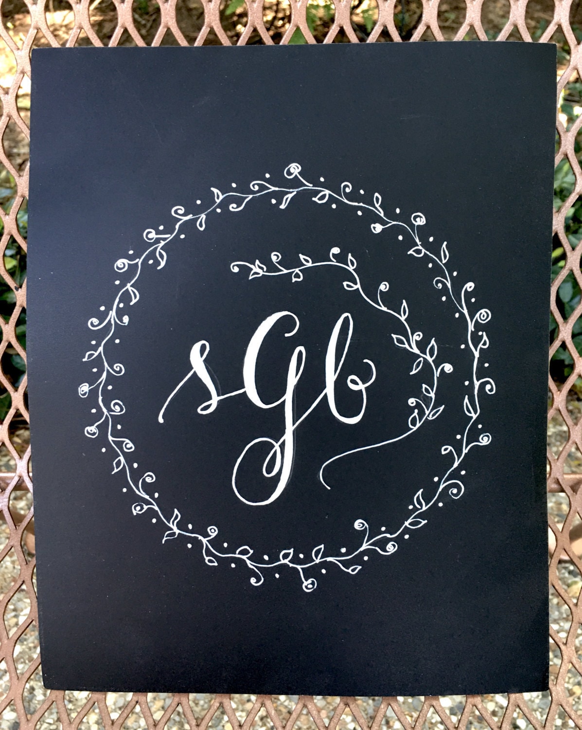 Custom Print Chalkboard Calligraphy Monogram w/Ivy Circle Border