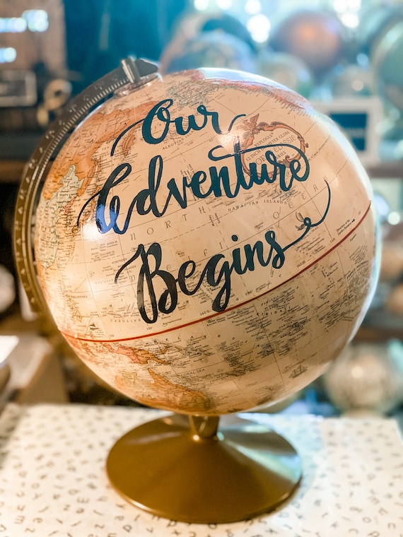 12 Inch Beige/Cream Wedding Guestbook Globe w/Gold Stand / Custom Calligraphy / Wedding Guest Globe